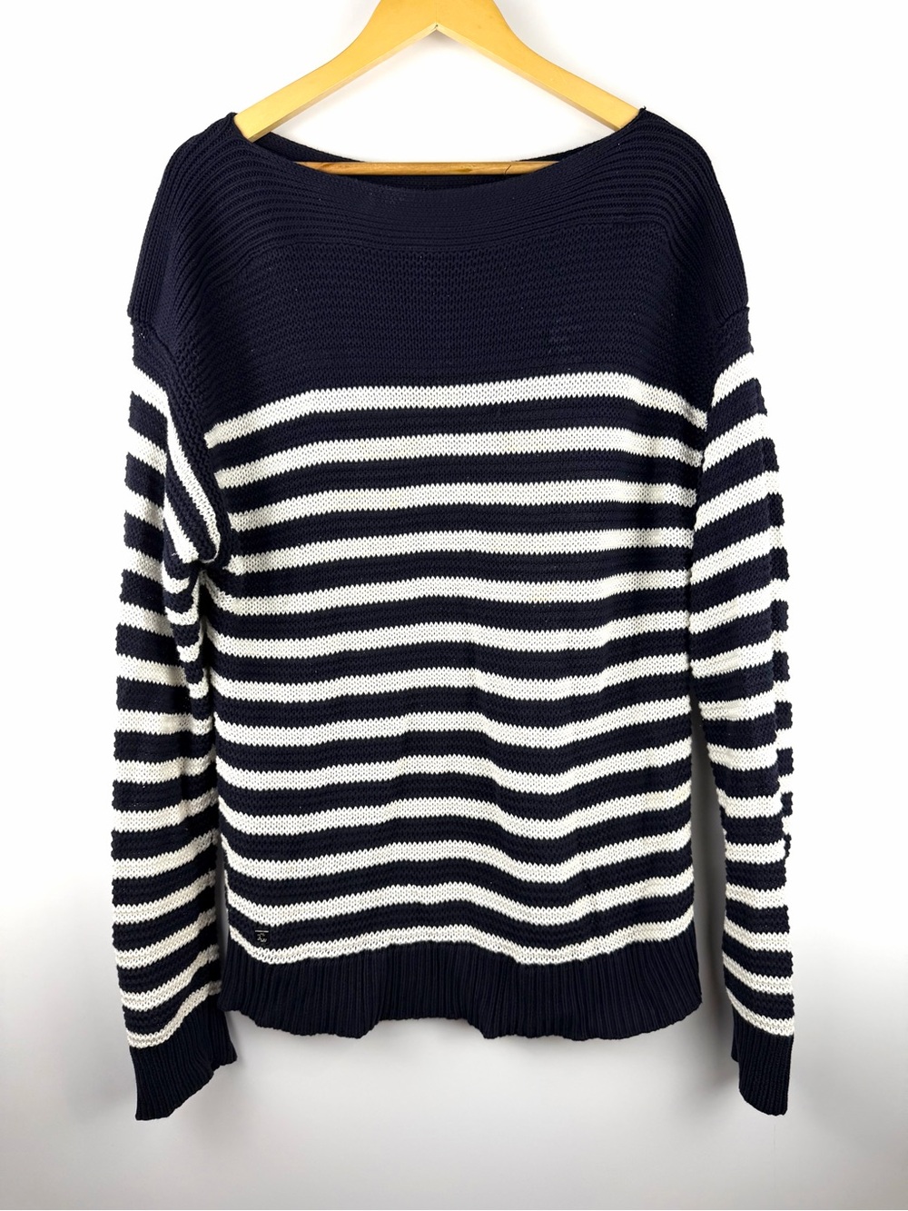 Nautical Breton Striped Sweater Navy White Ralph Lauren Boatneck Sz L
